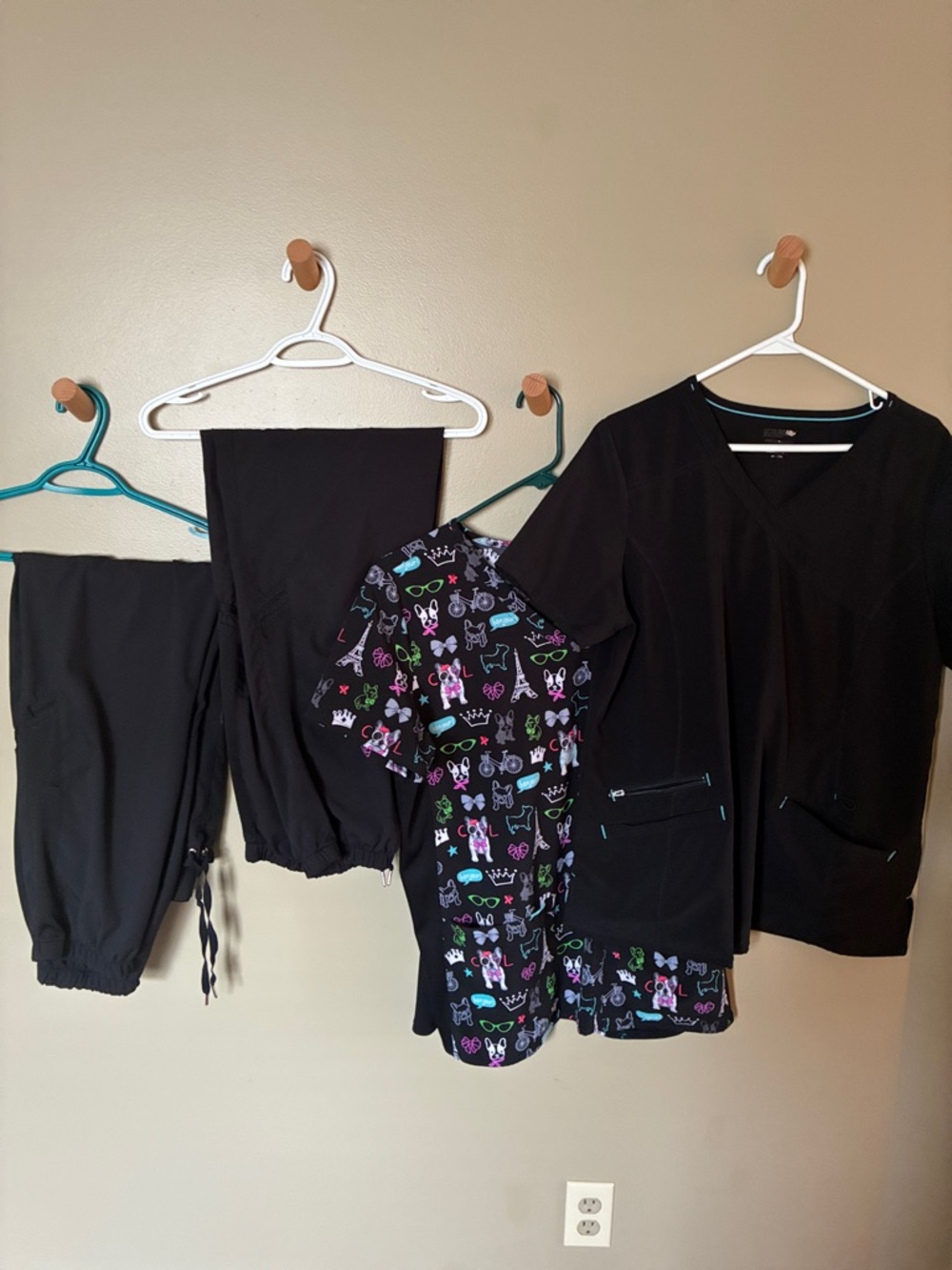 Black Medical Scrub Set with Colorful Print Top